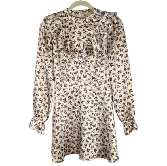 Laura Ashley Urban Outfitters Floral Long Sleeve Ruffled Mini Dress Petite Small - Picture 1 of 5
